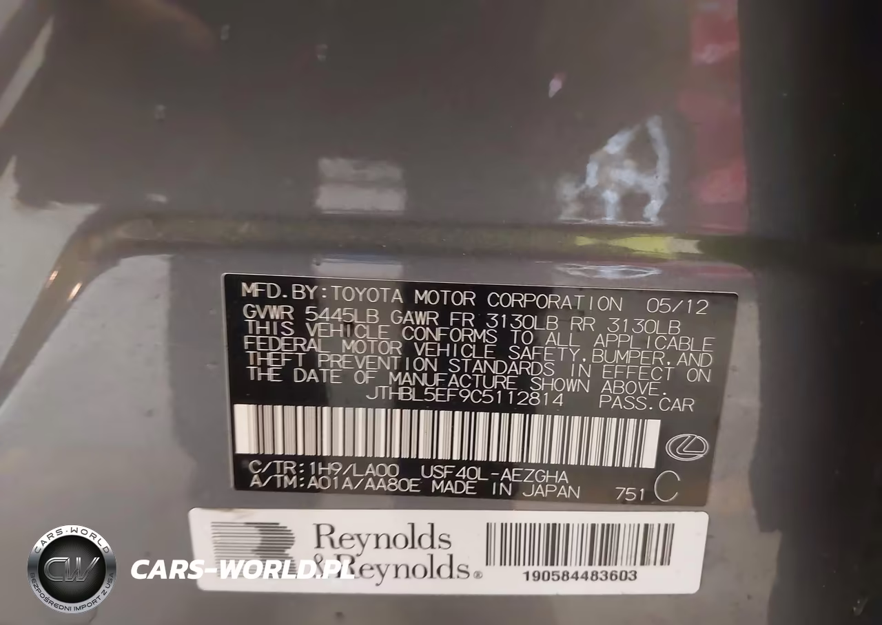 2012 Lexus Ls 460 VIN:JTHBL5EF9C5112814 - 9