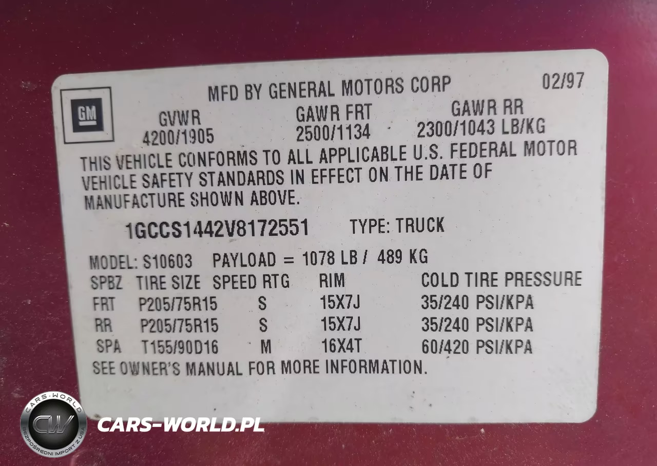1997 Chevrolet S-10 Fleetside VIN:1GCCS1442V8172551 - 9