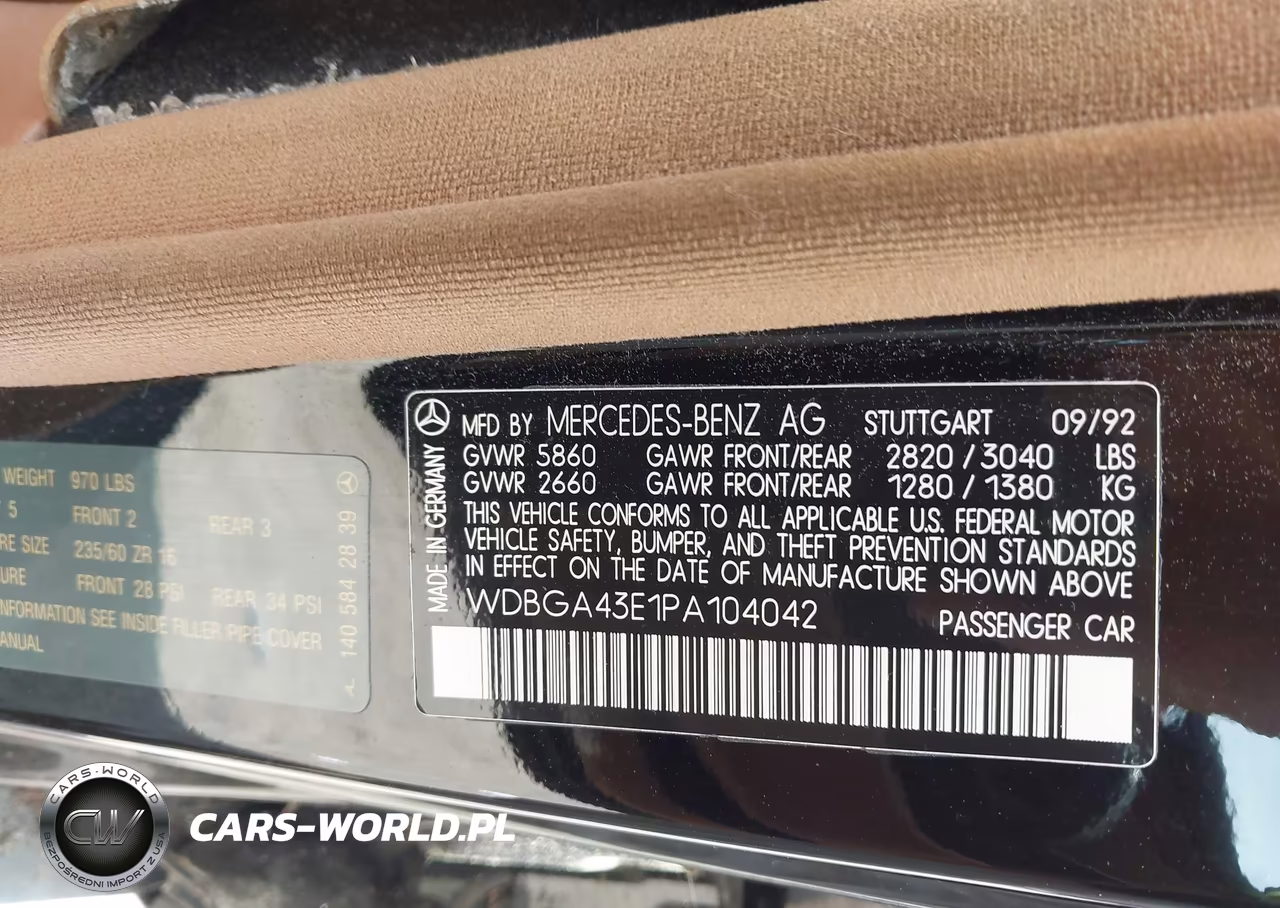 1993 Mercedes-Benz 400 Sel VIN:WDBGA43E1PA104042 - 9
