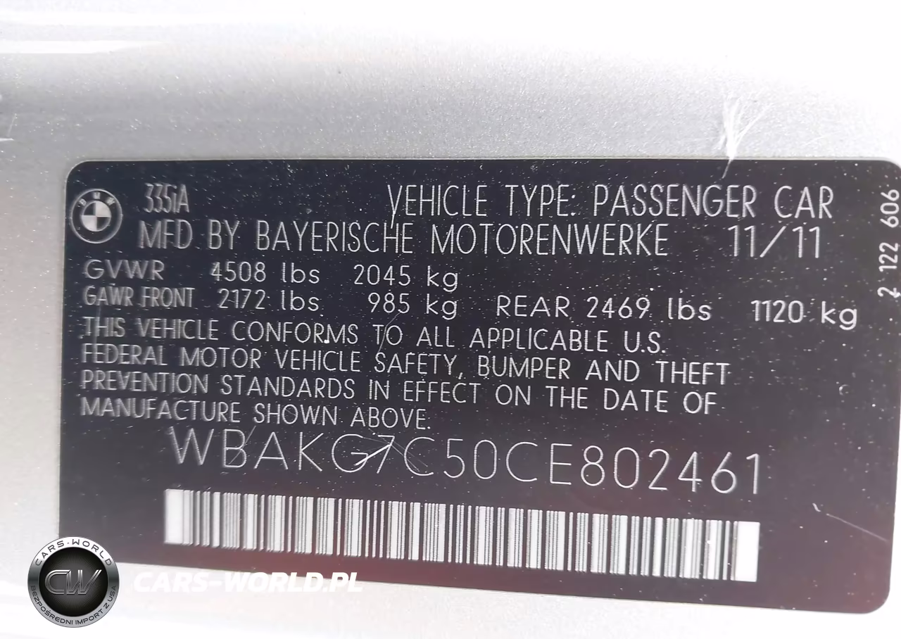 2012 BMW 335I VIN:WBAKG7C50CE802461 - 9