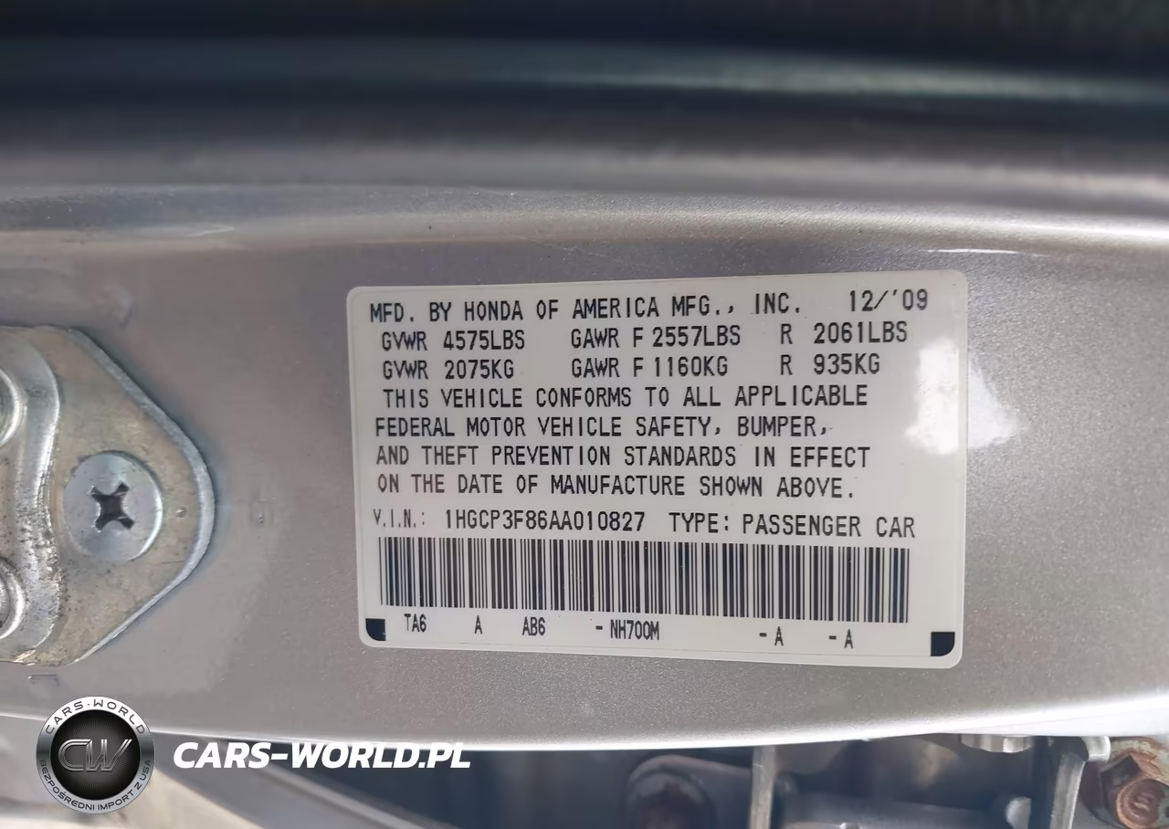 2010 Honda Accord 3.5 Ex-L VIN:1HGCP3F86AA010827 - 9