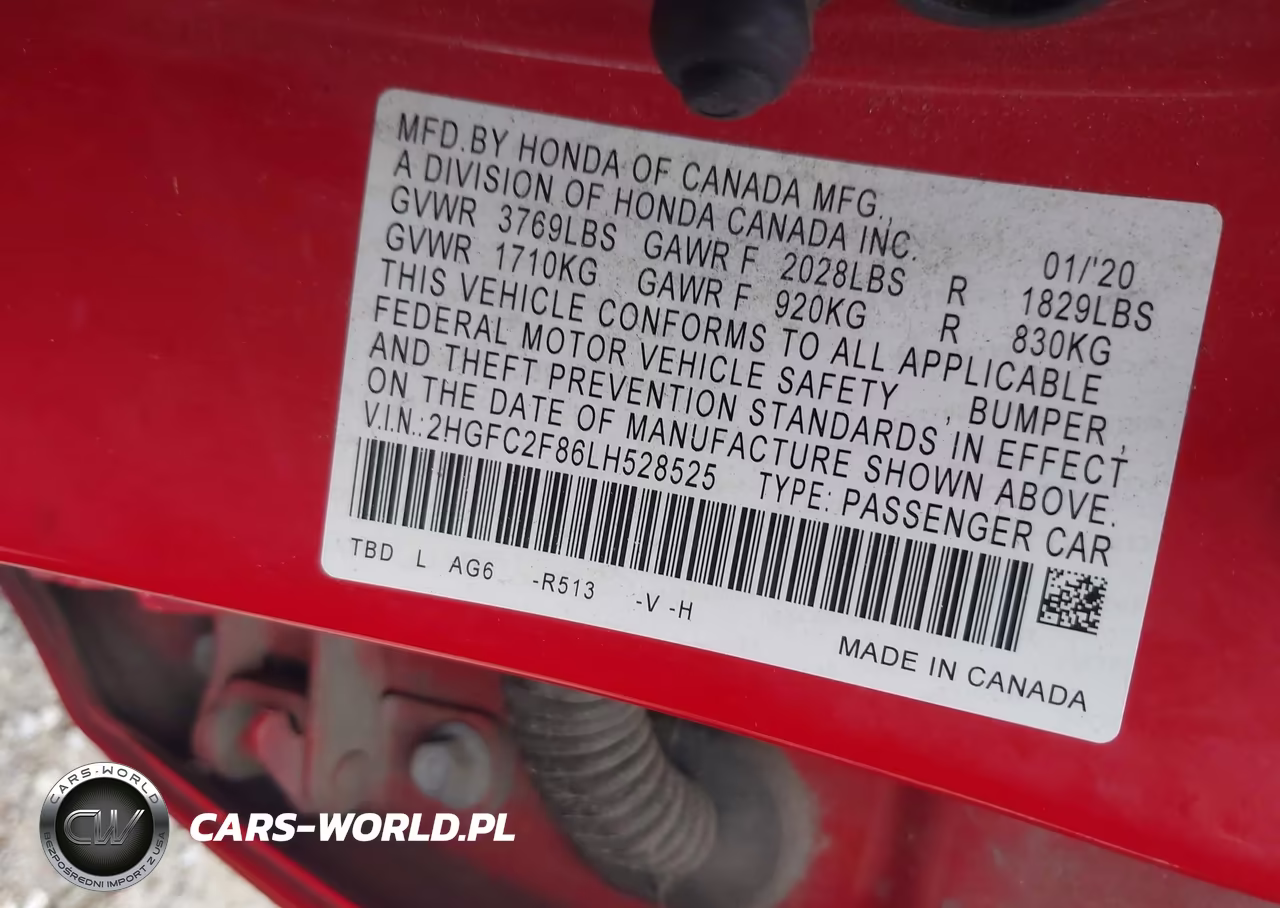 2020 Honda Civic Sport VIN:2HGFC2F86LH528525 - 9