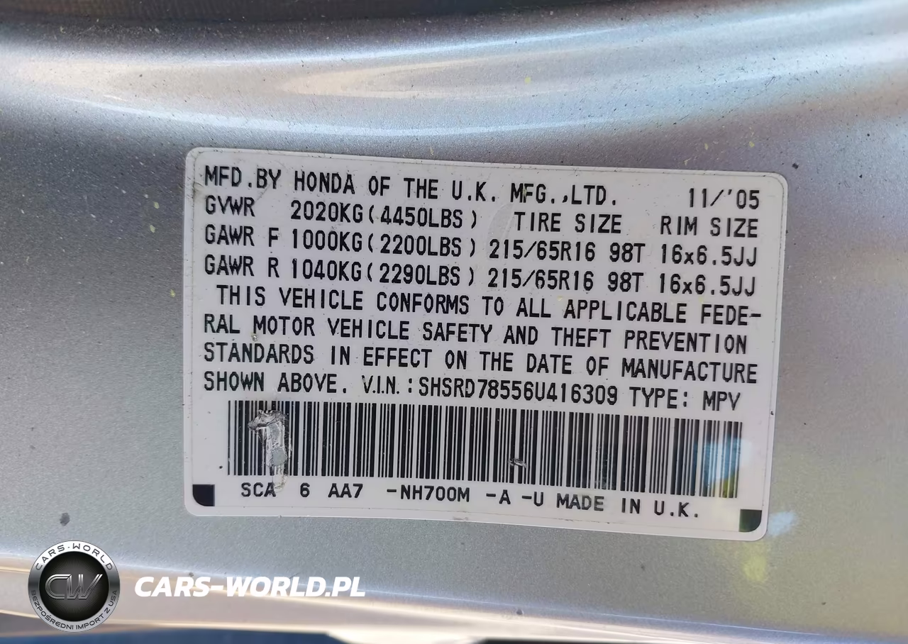 2006 Honda Cr-V Lx VIN:SHSRD78556U416309 - 9