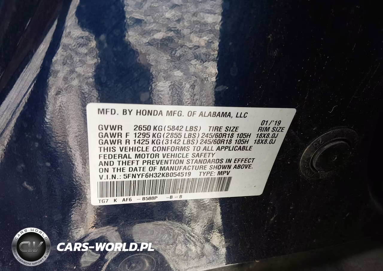 2019 Honda Pilot Ex VIN:5FNYF6H32KB054519 - 9