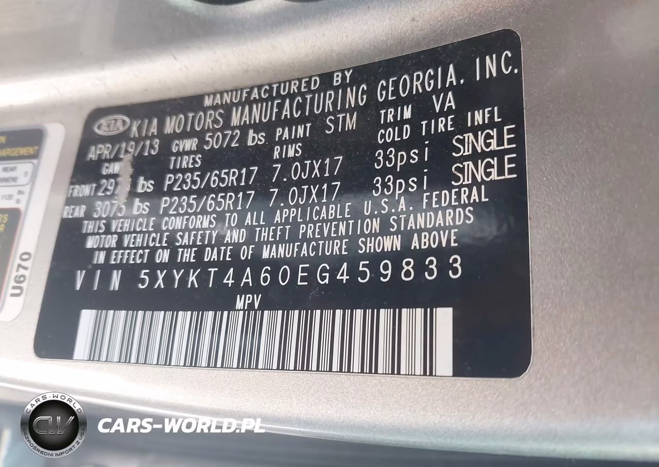 2014 Kia Sorento Lx VIN:5XYKT4A60EG459833 - 9