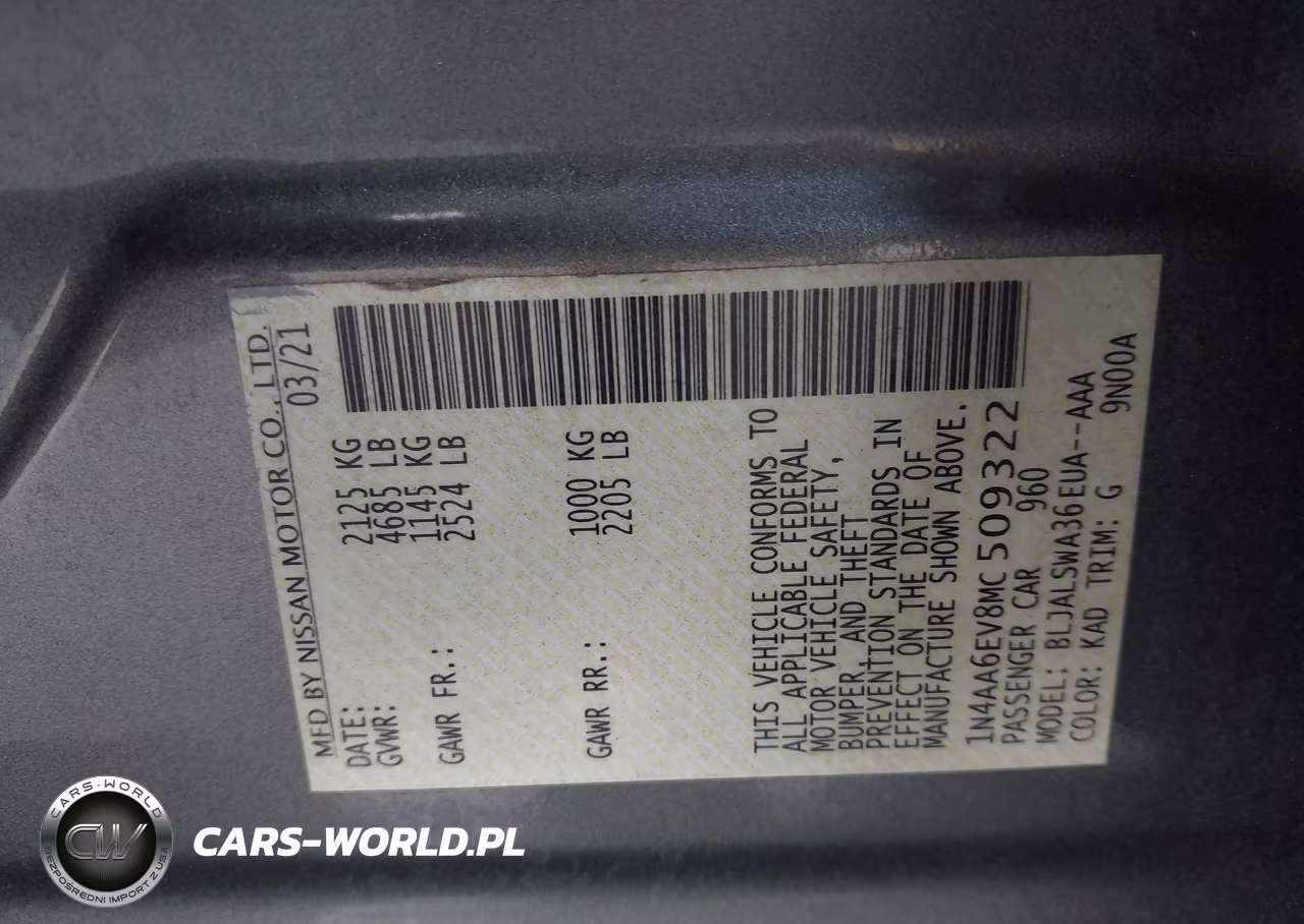 2021 Nissan Maxima Sr Xtronic Cvt VIN:1N4AA6EV8MC509322 - 9