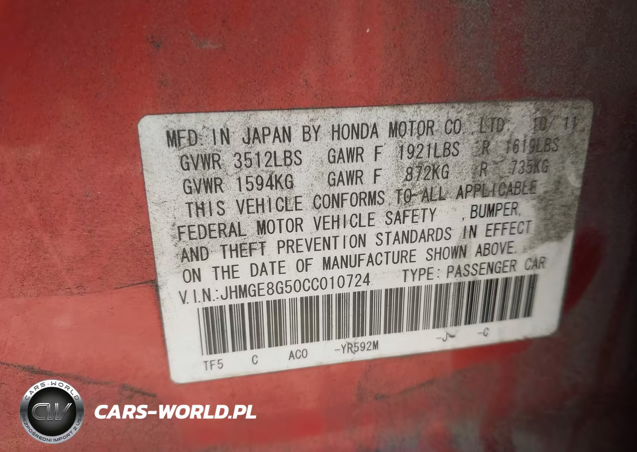 2012 Honda Fit Sport VIN:JHMGE8G50CC010724 - 9