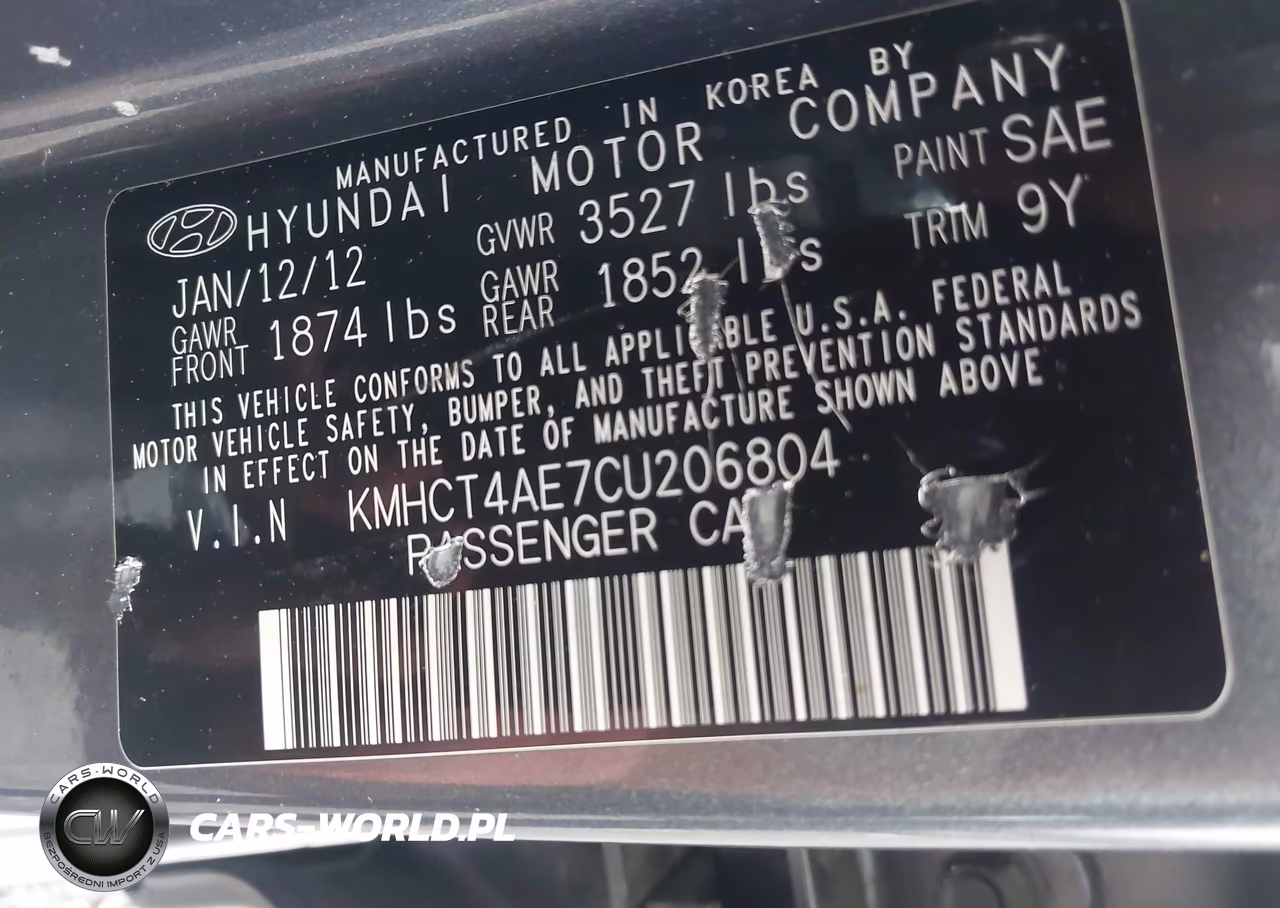 2012 Hyundai Accent Gls VIN:KMHCT4AE7CU206804 - 9