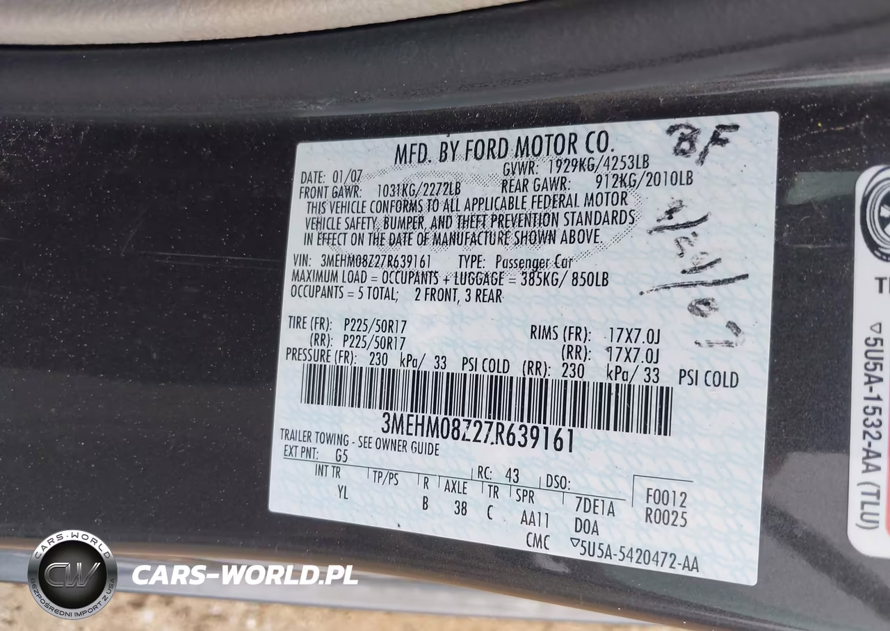 2007 Mercury Milan Premier VIN:3MEHM08Z27R639161 - 9