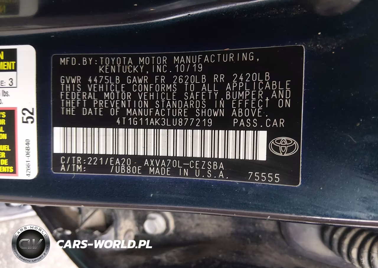 2020 Toyota Camry Se VIN:4T1G11AK3LU877219 - 9