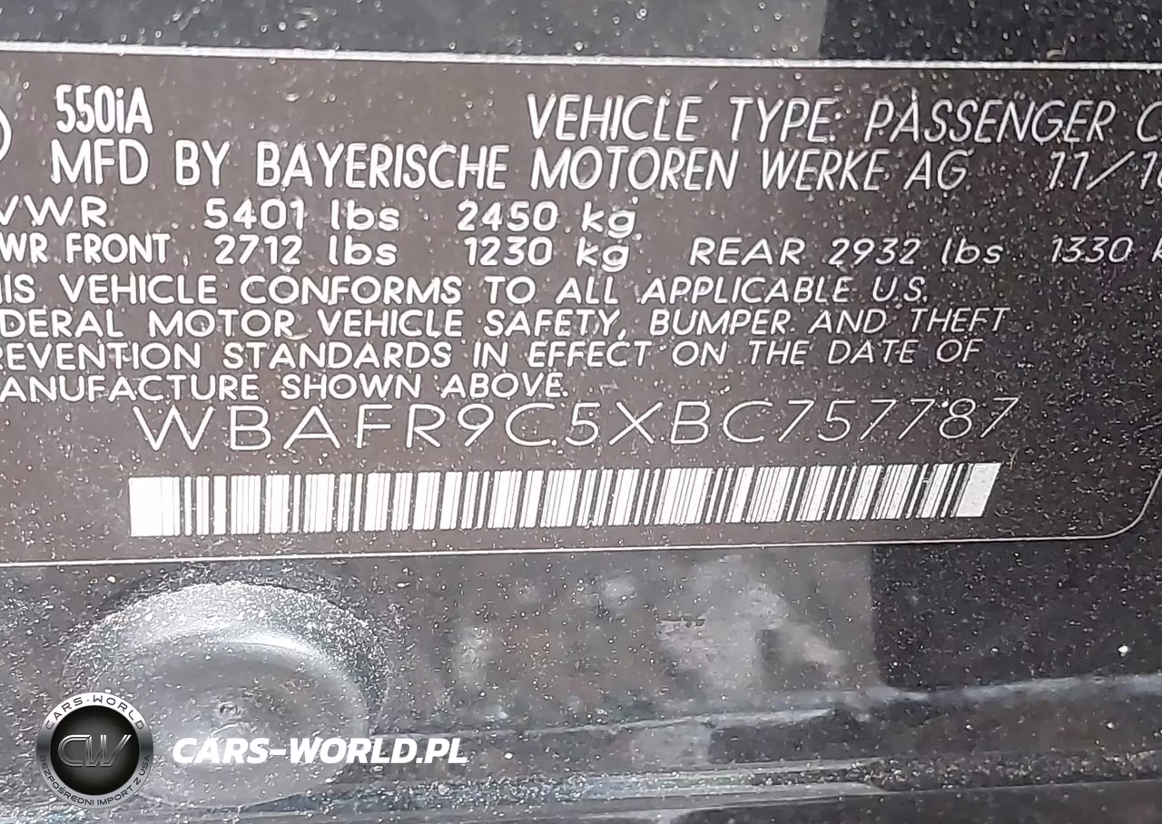 2011 BMW 550I VIN:WBAFR9C5XBC757787 - 9