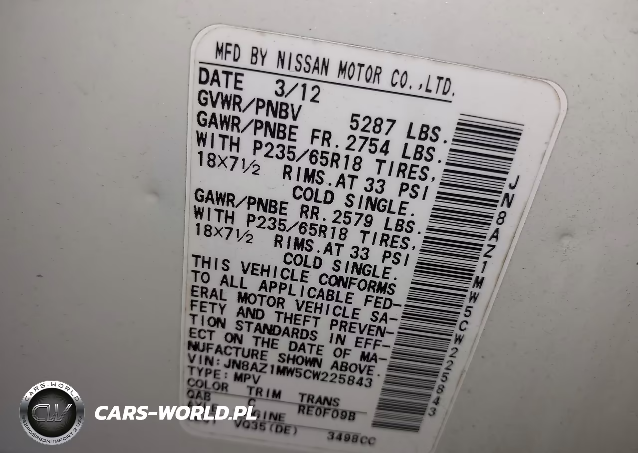 2012 Nissan Murano Sl VIN:JN8AZ1MW5CW225843 - 9