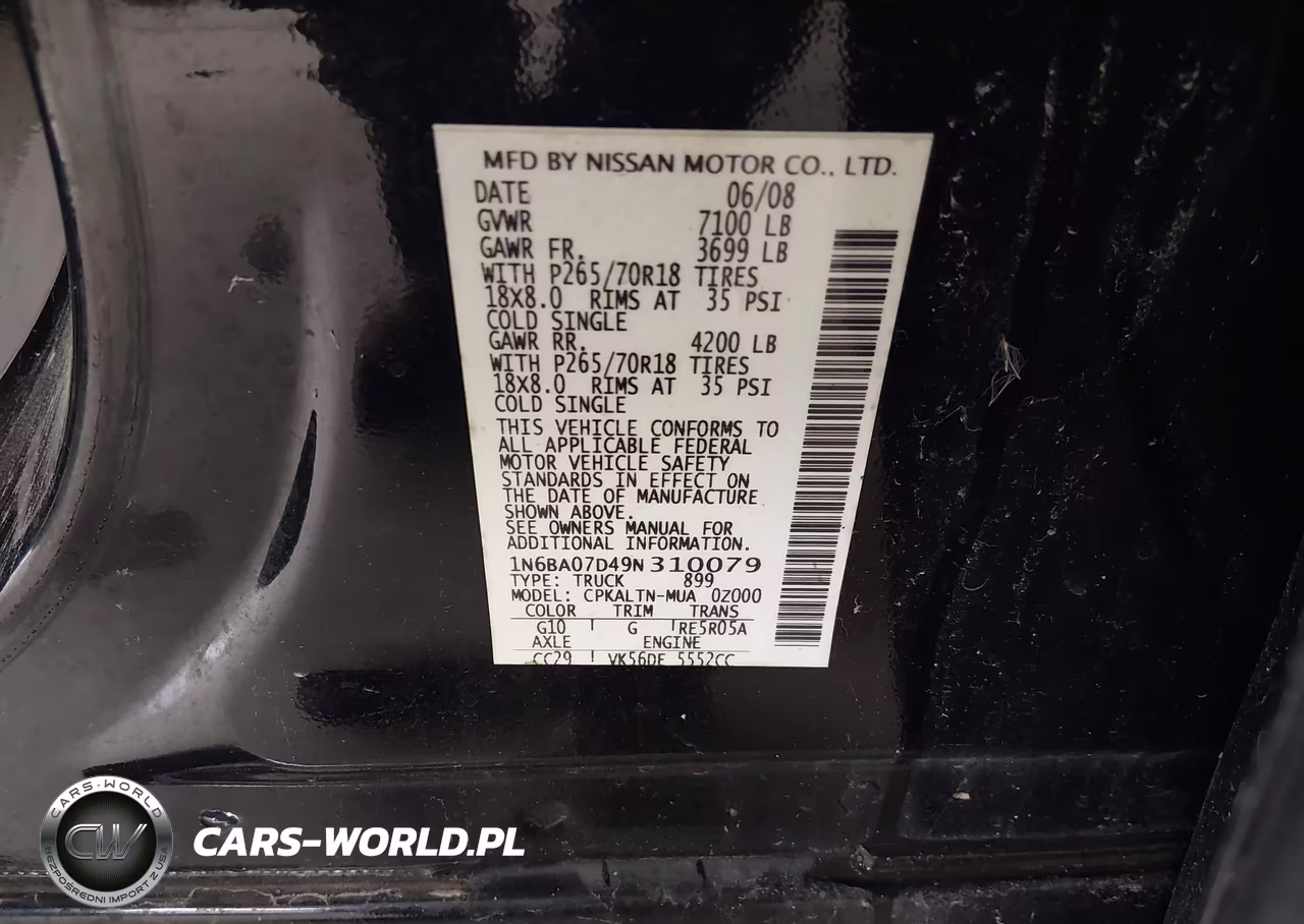 2009 Nissan Titan Se VIN:1N6BA07D49N310079 - 9