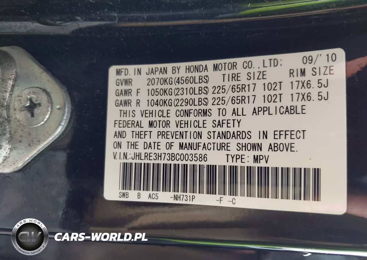2011 Honda Cr-V Ex-L VIN:JHLRE3H73BC003586 - 9