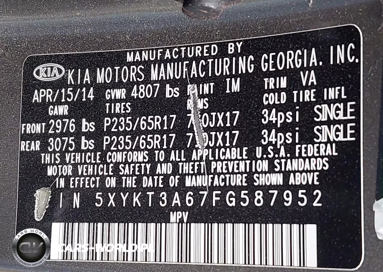 2015 Kia Sorento Lx VIN:5XYKT3A67FG587952 - 9