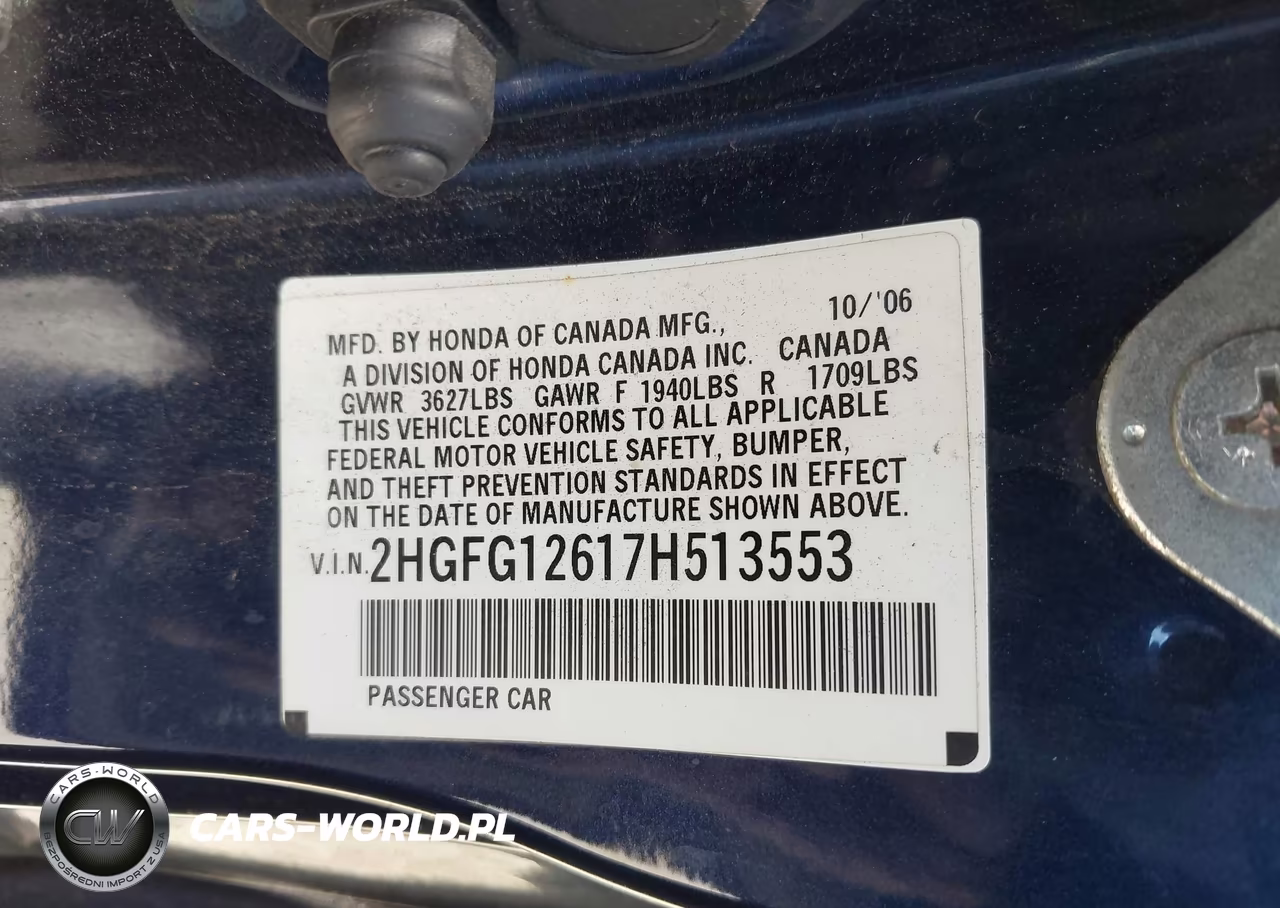 2007 Honda Civic Lx VIN:2HGFG12617H513553 - 9