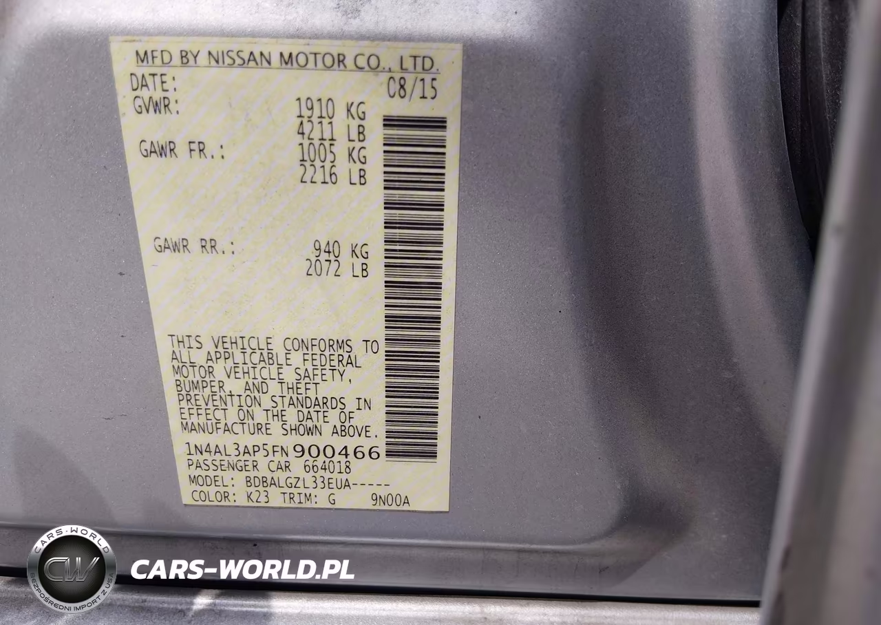 2015 Nissan Altima 2.5-2.5 S-2.5 Sl-2.5 Sv VIN:1N4AL3AP5FN900466 - 9