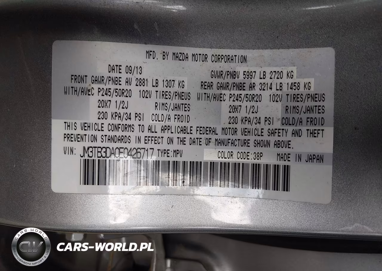 2014 Mazda Cx-9 Grand Touring VIN:JM3TB3DA0E0426717 - 9