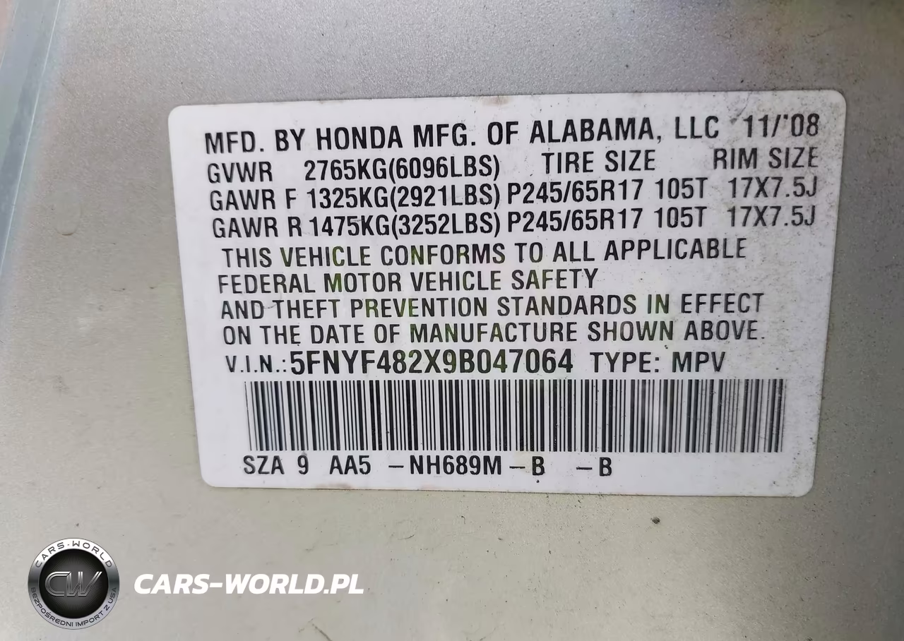 2009 Honda Pilot Lx VIN:5FNYF482X9B047064 - 9