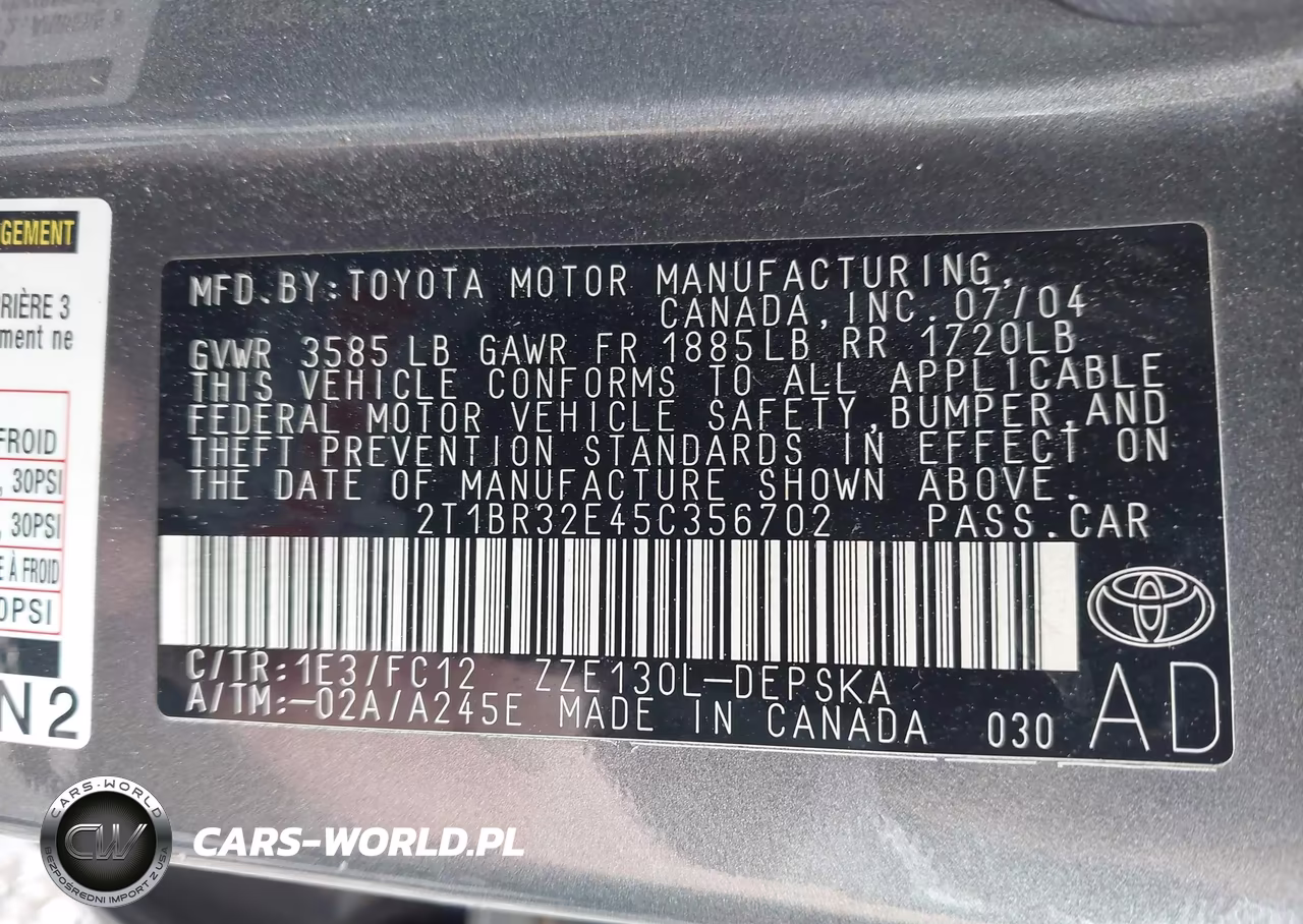 2005 Toyota Corolla S VIN:2T1BR32E45C356702 - 9