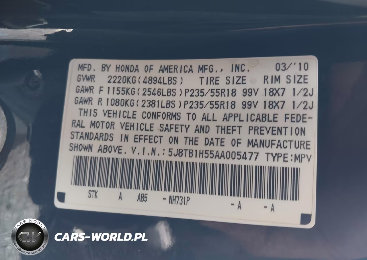 2010 Acura Rdx VIN:5J8TB1H55AA005477 - 9