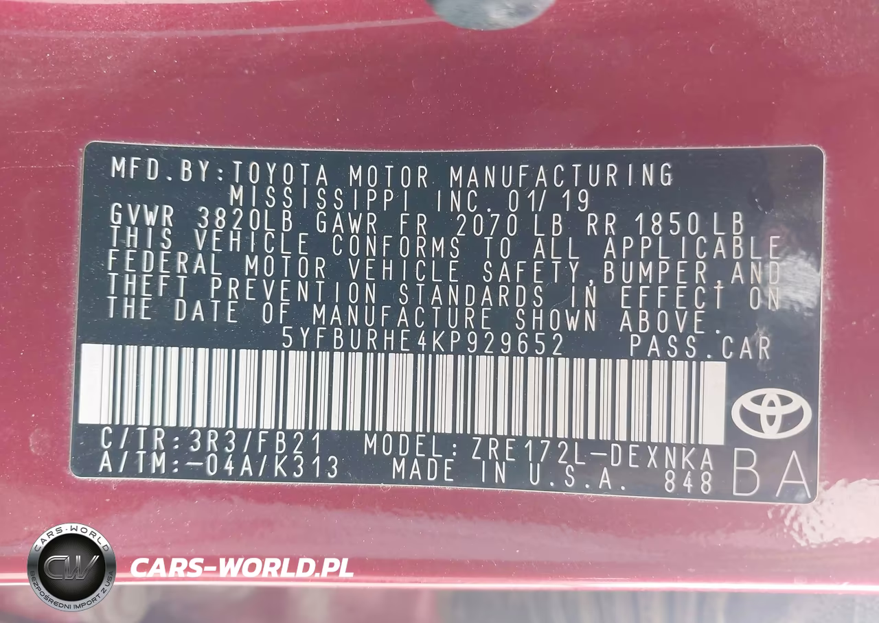 2019 Toyota Corolla Le VIN:5YFBURHE4KP929652 - 9