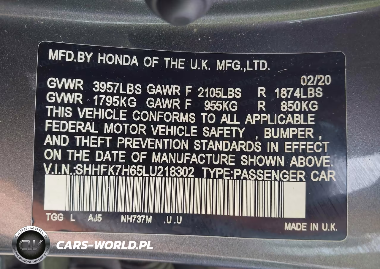 2020 Honda Civic Ex VIN:SHHFK7H65LU218302 - 9