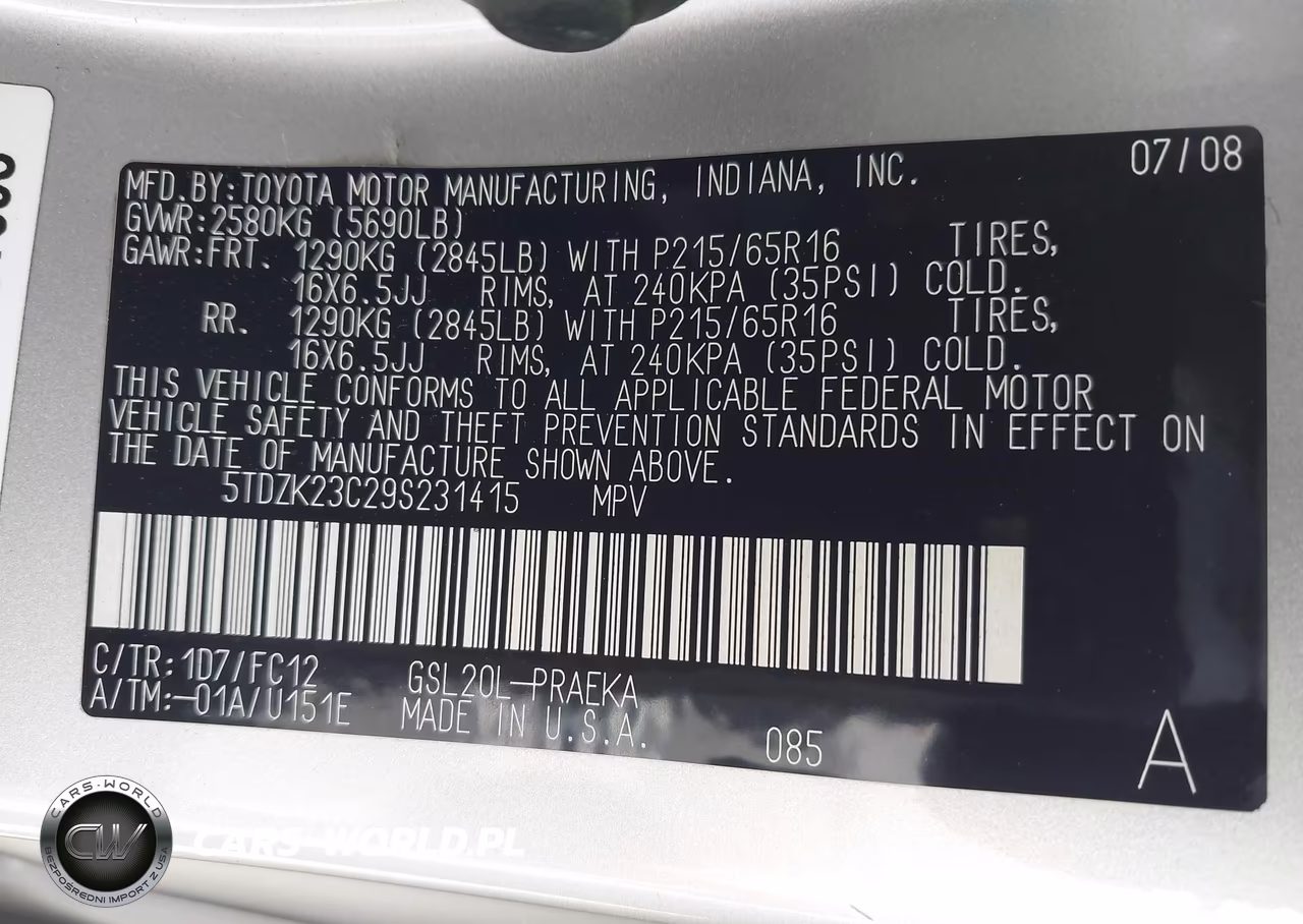 2009 Toyota Sienna Le VIN:5TDZK23C29S231415 - 9