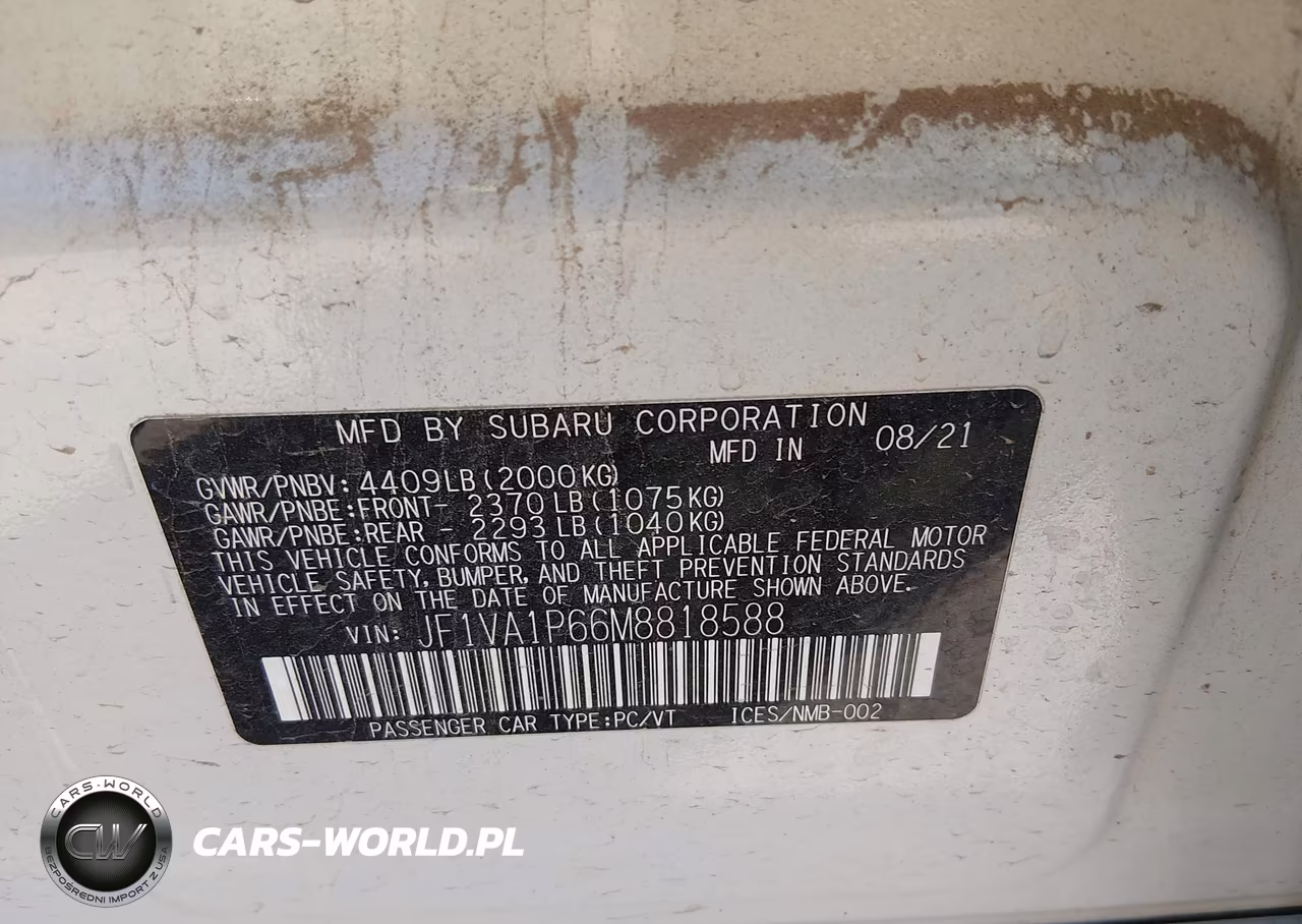 SUBARU WRX LIMITE VIN:JF1VA1P66M8818588 - 9
