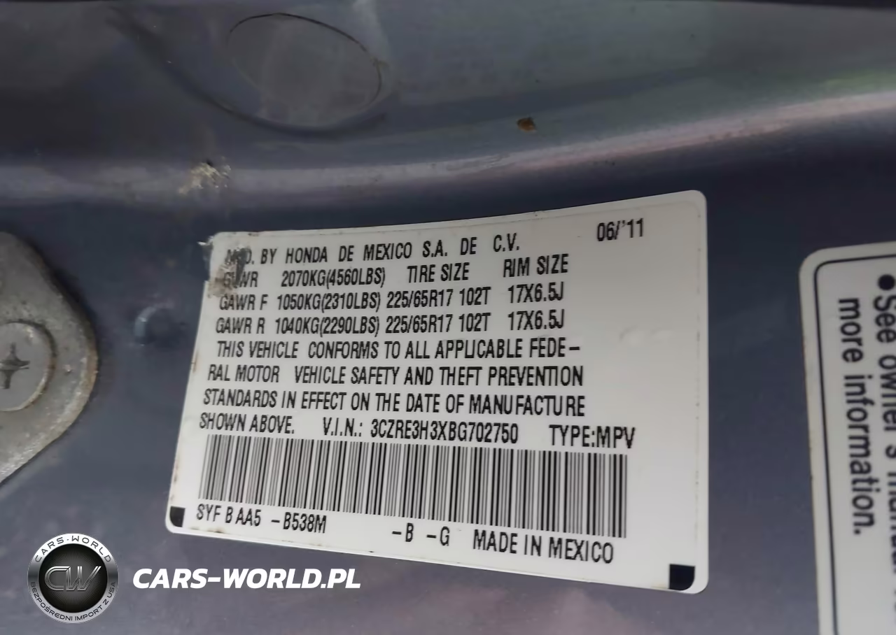 2011 Honda Cr-V Lx VIN:3CZRE3H3XBG702750 - 9