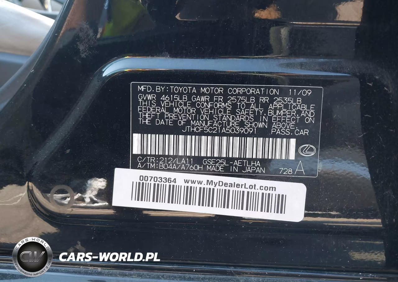 2010 Lexus Is 250 VIN:JTHCF5C21A5039091 - 9