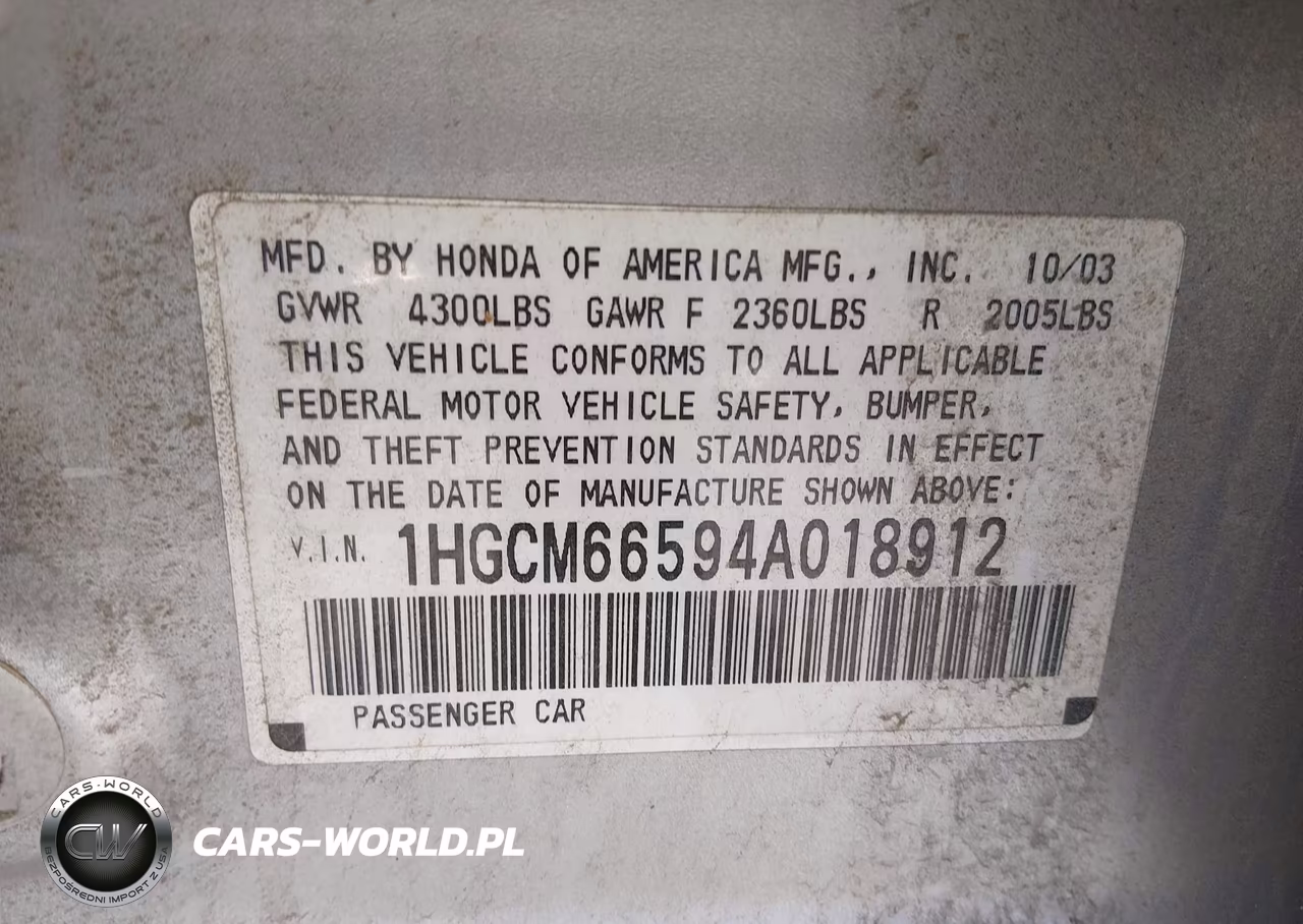 2004 Honda Accord 3.0 Ex VIN:1HGCM66594A018912 - 9