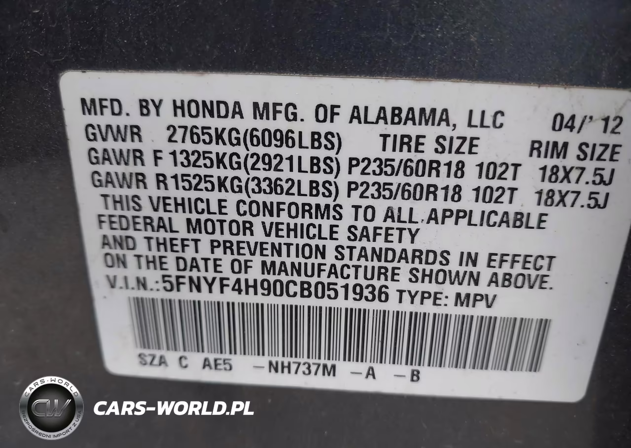 2012 Honda Pilot Touring VIN:5FNYF4H90CB051936 - 9