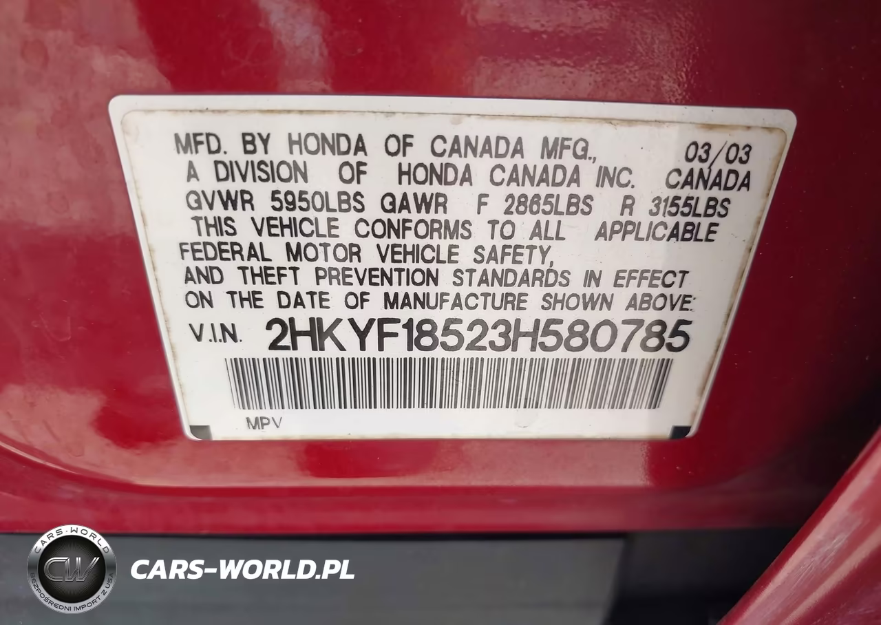 2003 Honda Pilot Ex-L VIN:2HKYF18523H580785 - 9