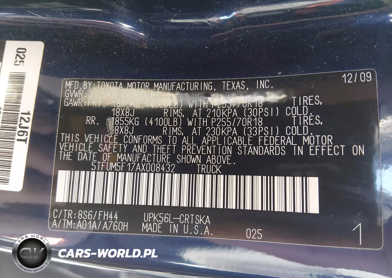2010 Toyota Tundra Grade 4.6L V8 VIN:5TFUM5F17AX008432 - 9
