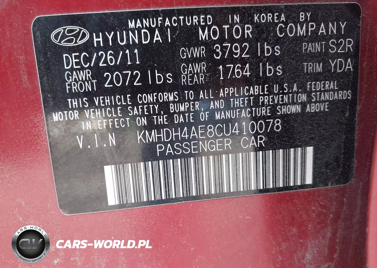 2012 Hyundai Elantra Gls (Ulsan Plant) VIN:KMHDH4AE8CU410078 - 9