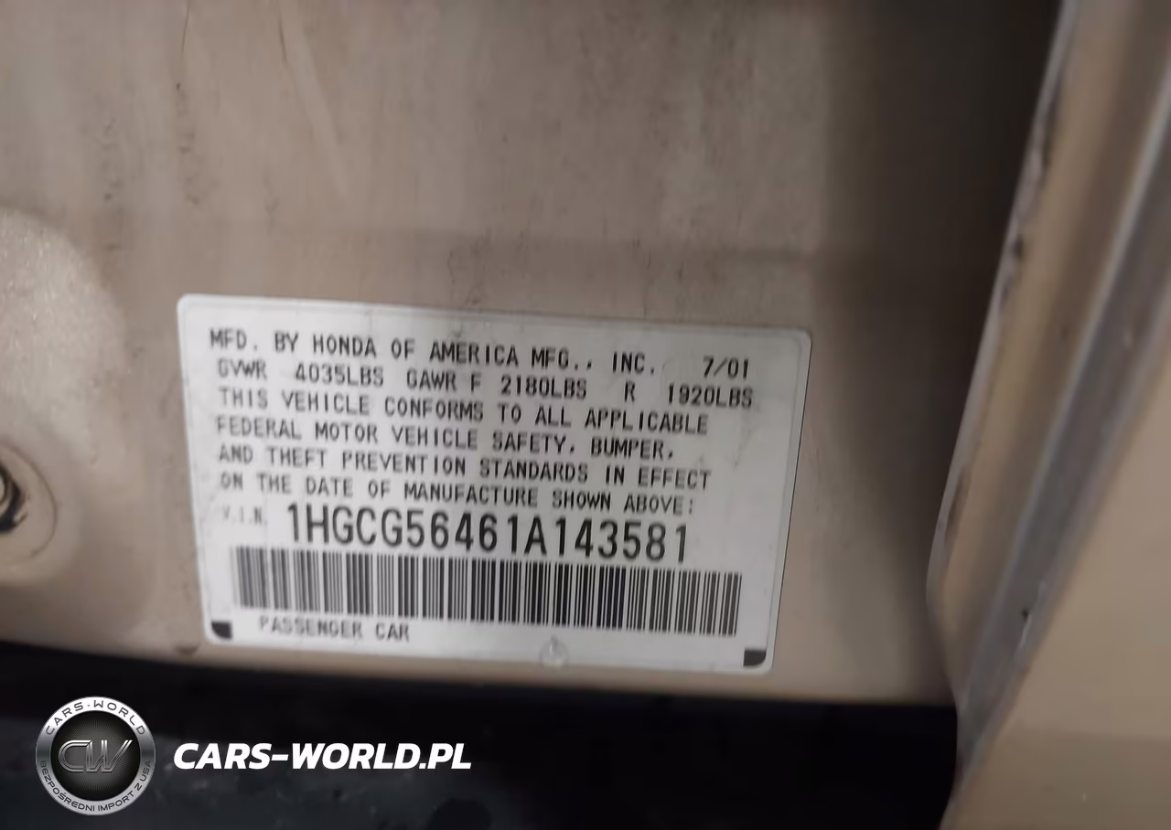 2001 Honda Accord 2.3 Lx VIN:1HGCG56461A143581 - 9