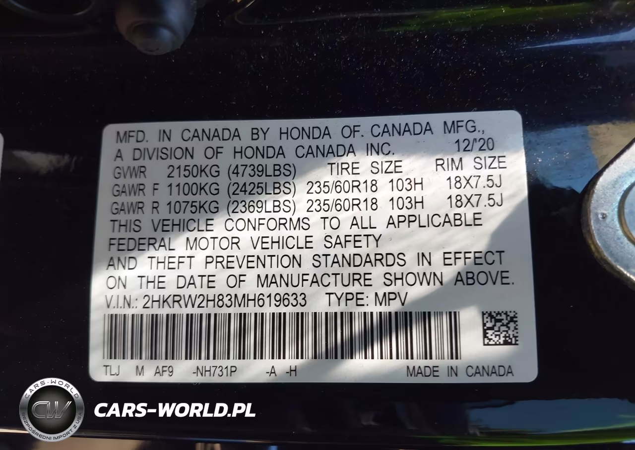 2021 Honda Cr-V Awd Ex-L VIN:2HKRW2H83MH619633 - 9