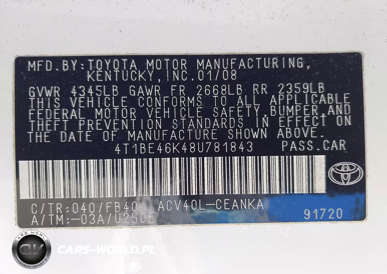 2008 Toyota Camry Ce-Le-Xle-Se VIN:4T1BE46K48U781843 - 9