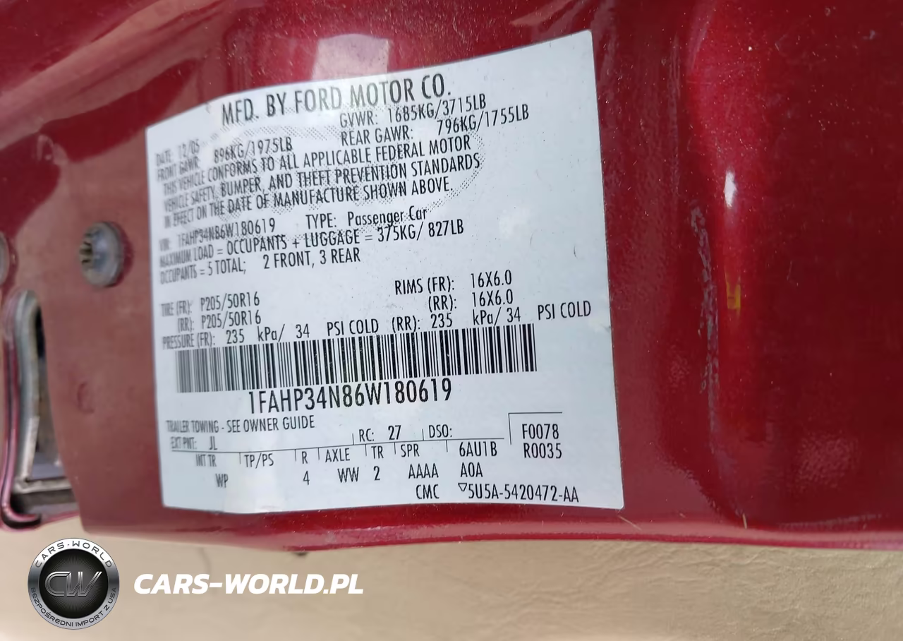2006 Ford Focus Zx4 VIN:1FAHP34N86W180619 - 9