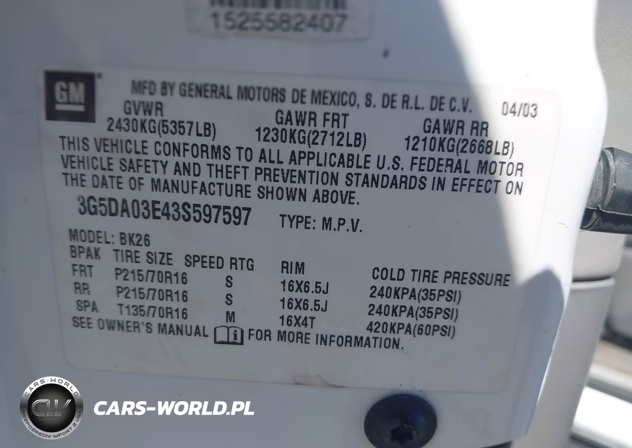 2003 Buick Rendezvous Cx VIN:3G5DA03E43S597597 - 9