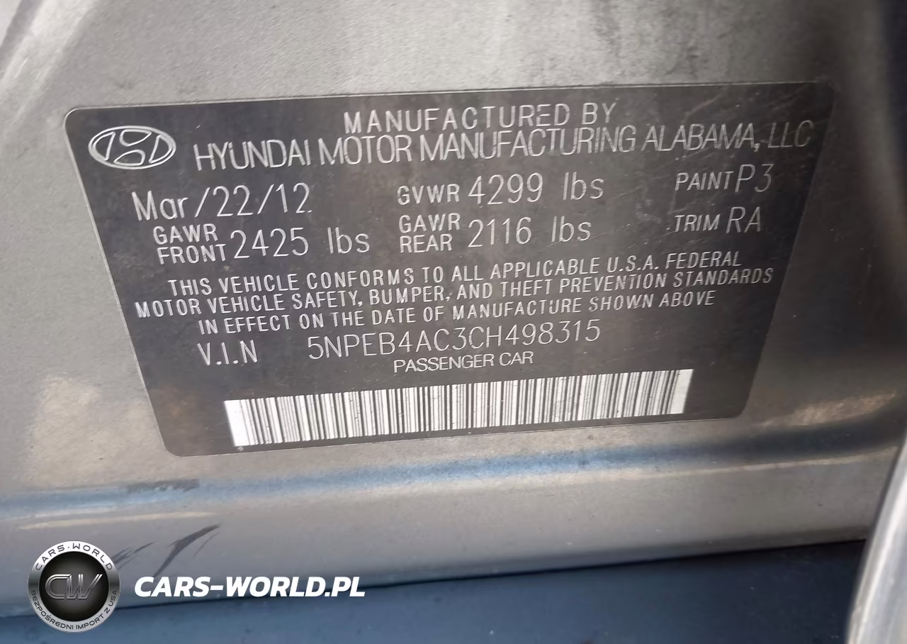 2012 Hyundai Sonata Gls VIN:5NPEB4AC3CH498315 - 9