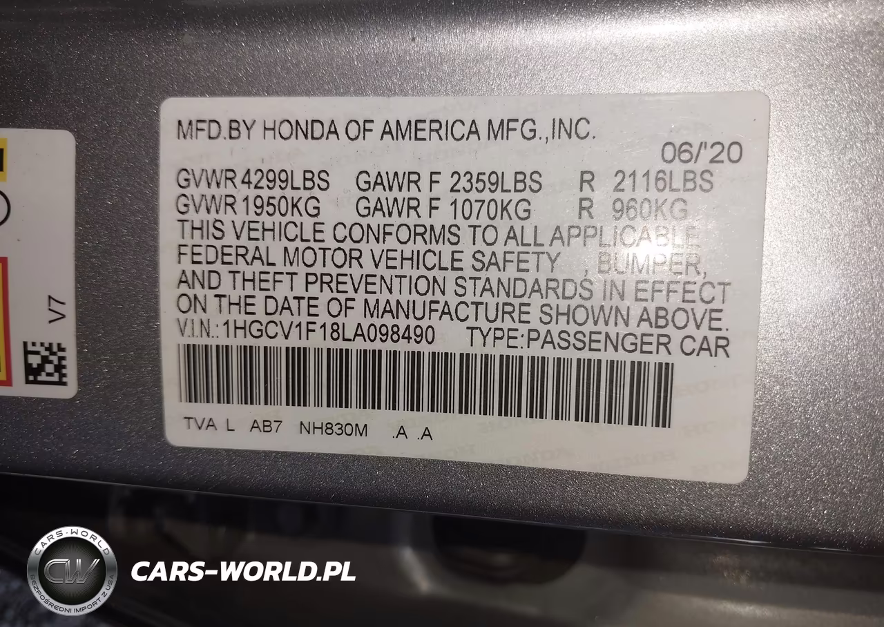 2020 Honda Accord Lx VIN:1HGCV1F18LA098490 - 9