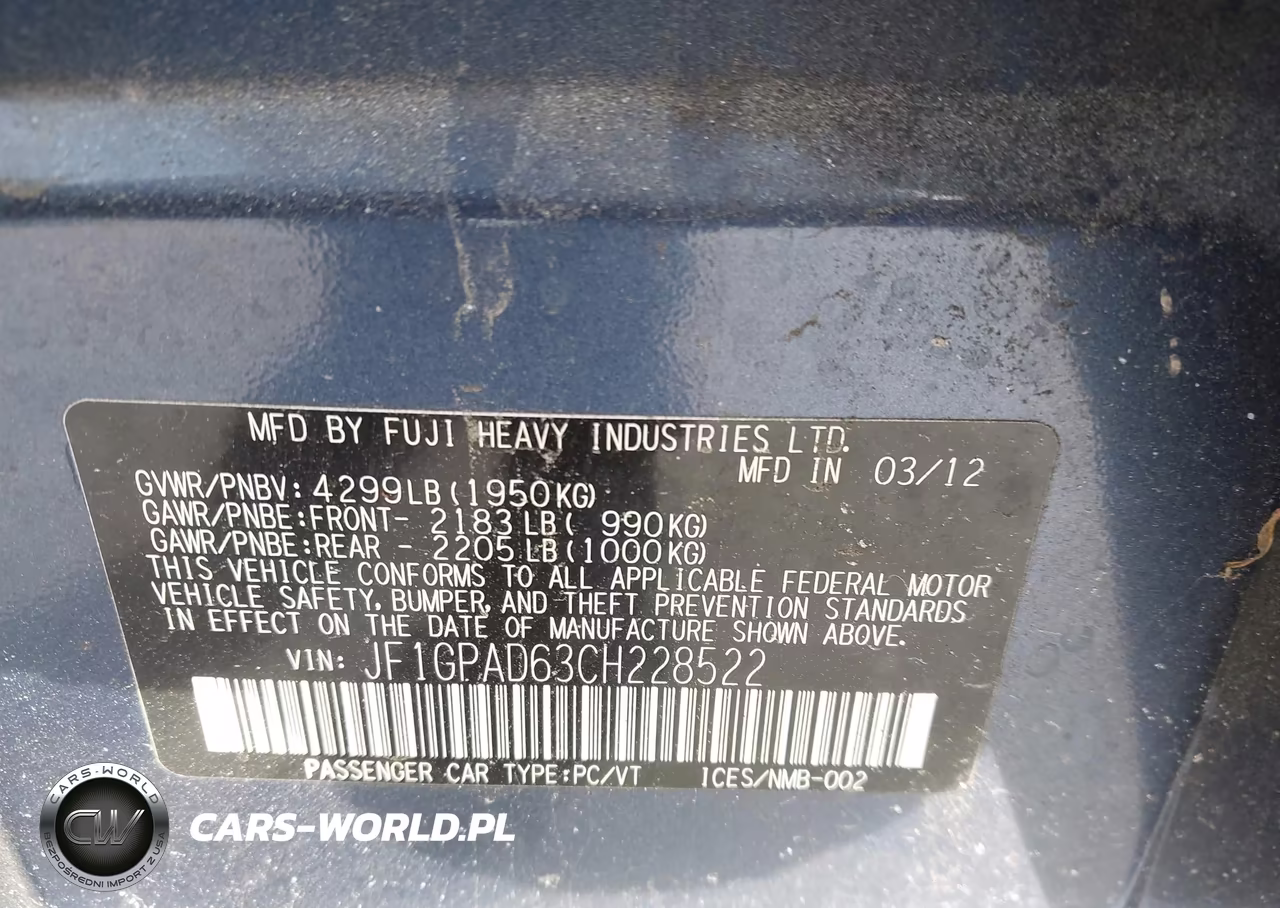 2012 Subaru Impreza 2.0I Premium VIN:JF1GPAD63CH228522 - 9