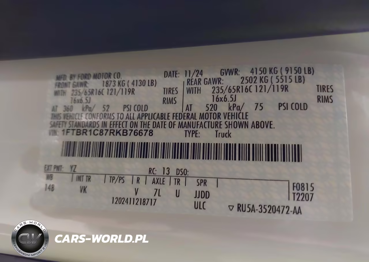 2024 Ford Transit-250 VIN:1FTBR1C87RKB76678 - 9