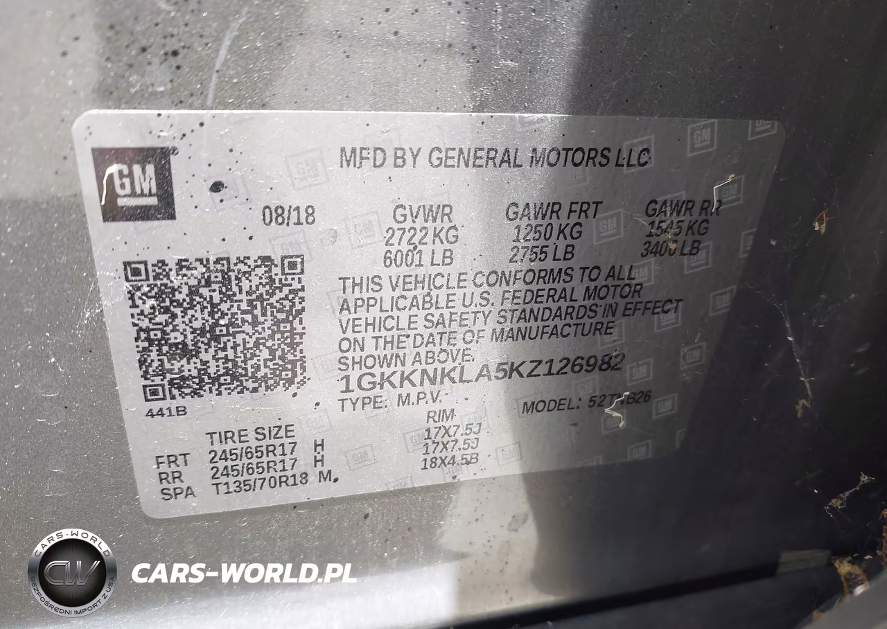 GMC ACADIA SLE VIN:1GKKNKLA5KZ126982 - 9