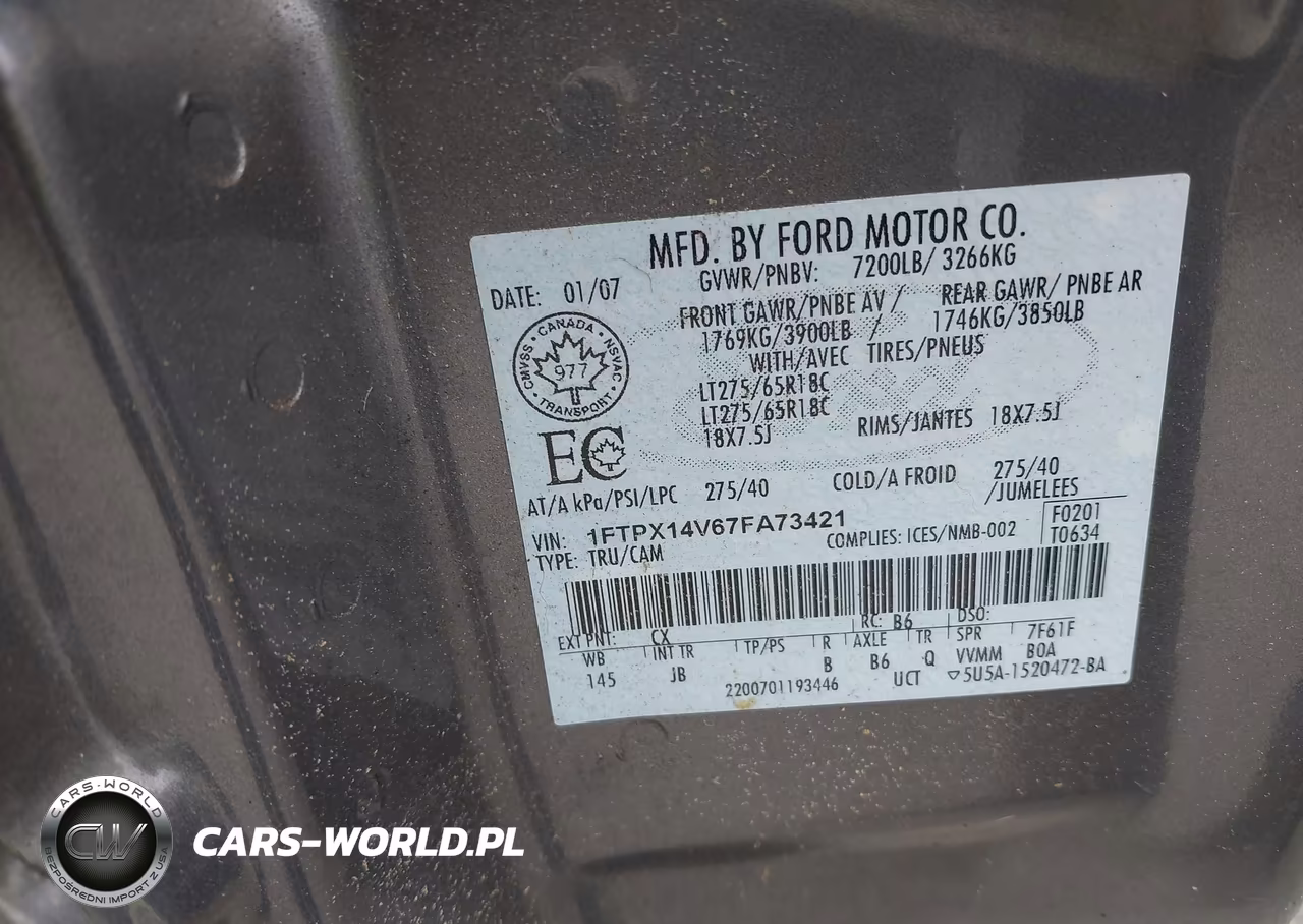 2007 Ford F-150 Fx4-Lariat-Xl-Xlt VIN:1FTPX14V67FA73421 - 9