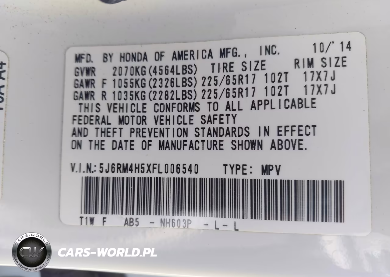 2015 Honda Cr-V Ex VIN:5J6RM4H5XFL006540 - 9