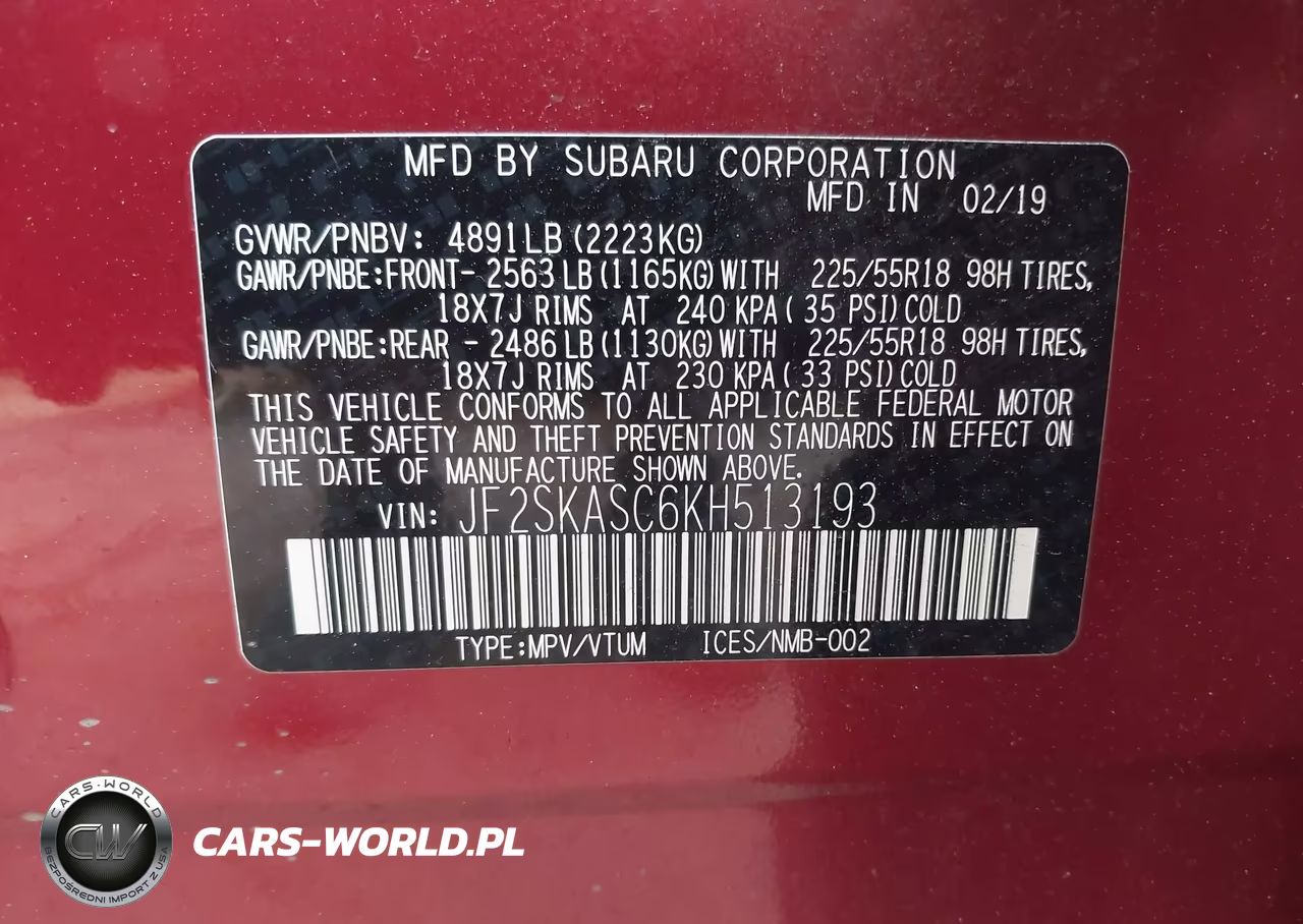 2019 Subaru Forester Limited VIN:JF2SKASC6KH513193 - 9