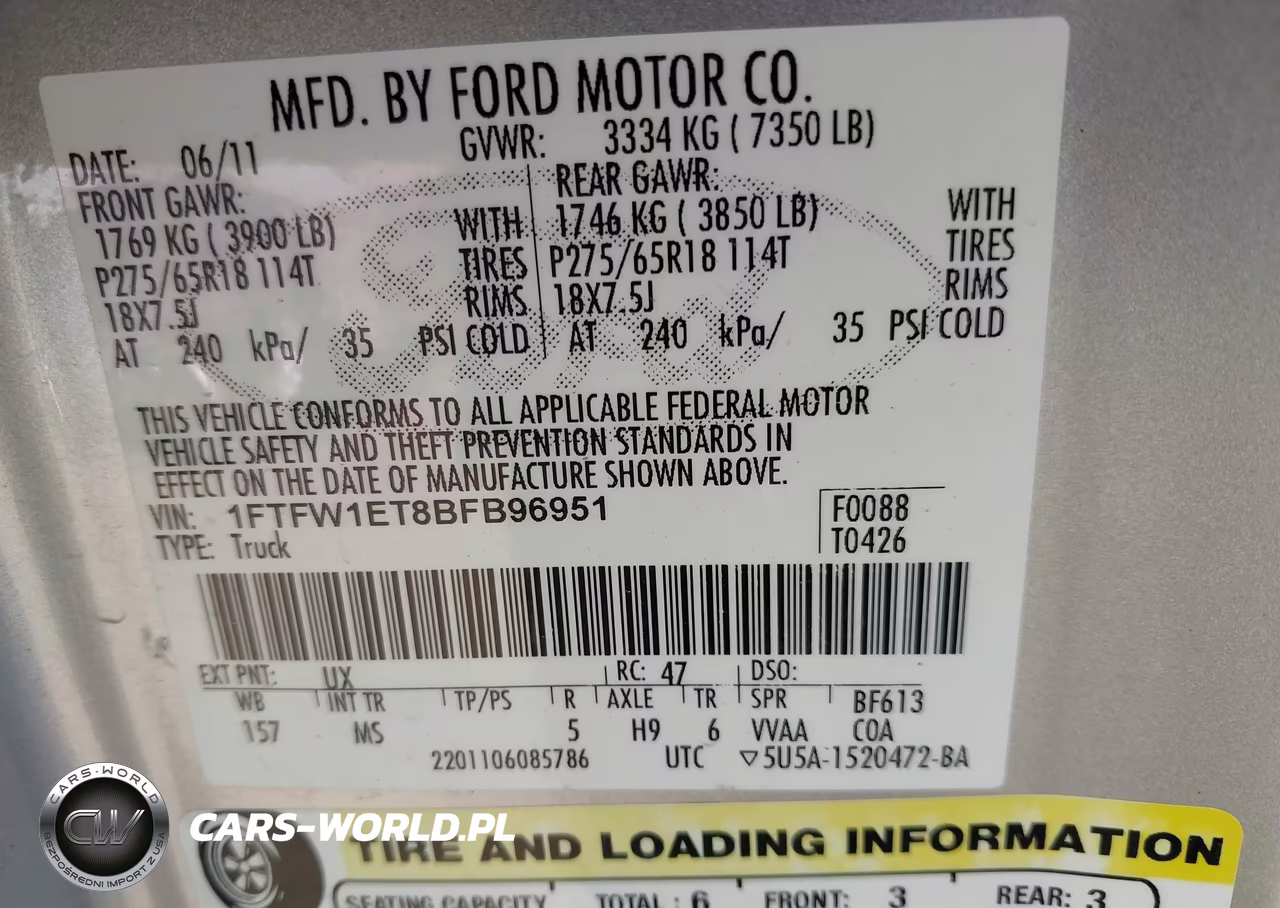 2011 Ford F-150 Xlt VIN:1FTFW1ET8BFB96951 - 9